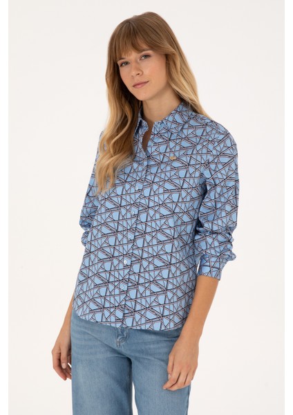 Kadın Açık Mavi Gömlek Desenli 50316376-VR003 fiyatları