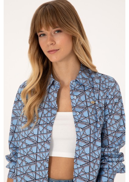 Kadın Açık Mavi Gömlek Desenli 50316376-VR003 modelleri