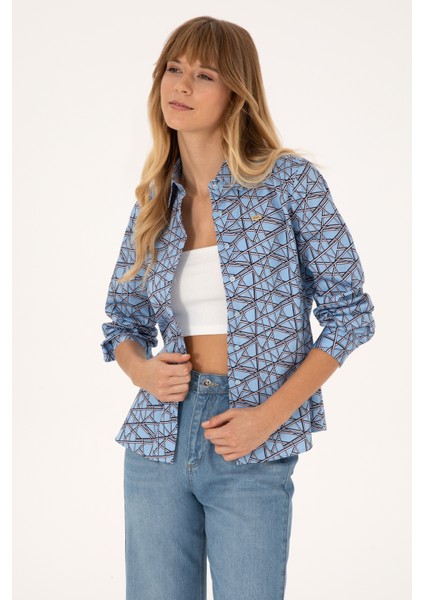 Kadın Açık Mavi Gömlek Desenli 50316376-VR003 fırsatları