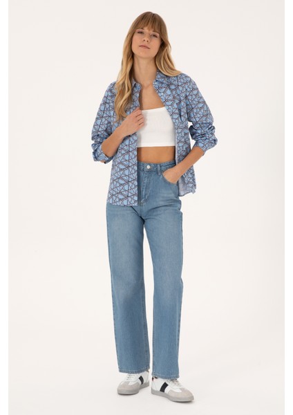 Kadın Açık Mavi Gömlek Desenli 50316376-VR003 indirimleri