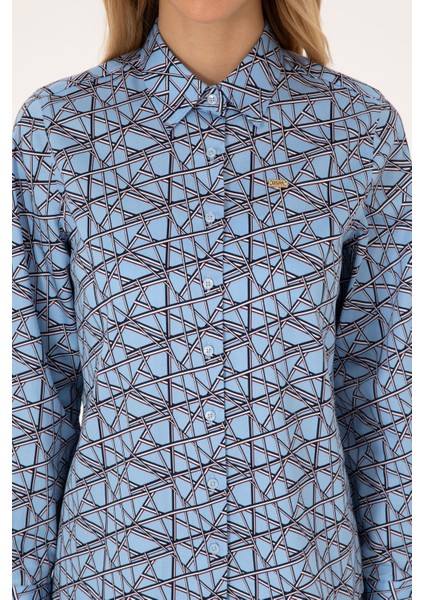 Kadın Açık Mavi Gömlek Desenli 50316376-VR003