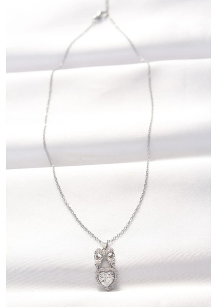 316L Çelik Silver Renk Zirkon Taşlı Kalpli Fiyonk Kolye fiyatları