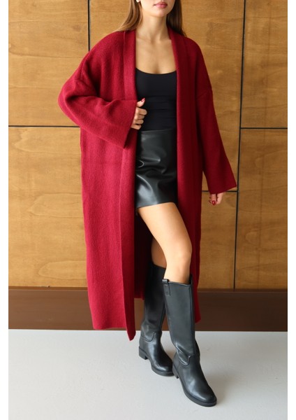 Kadın Kırmızı Salaş Triko Uzun Hırka fiyatları