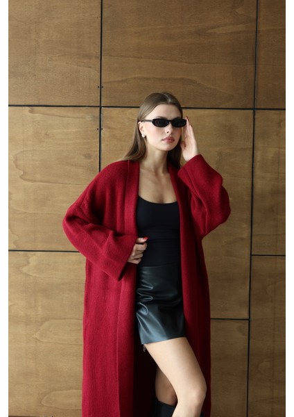 Kadın Kırmızı Salaş Triko Uzun Hırka fırsatları