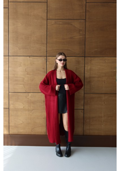 Kadın Kırmızı Salaş Triko Uzun Hırka indirimleri