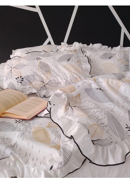 Soft Leaf - Çift Kişilik Süs Dikişli Fırfır'lı Nevresim Seti Natural Pamuk fiyatları