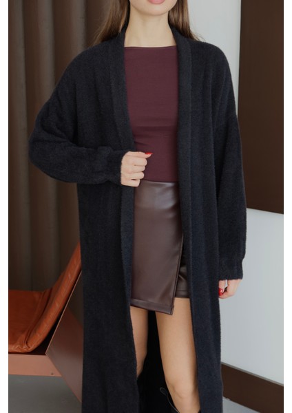 Kadın Siyah Sakallı Şal Yaka Uzun Hırka