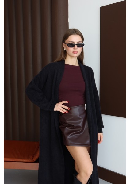 Kadın Siyah Sakallı Şal Yaka Uzun Hırka modelleri