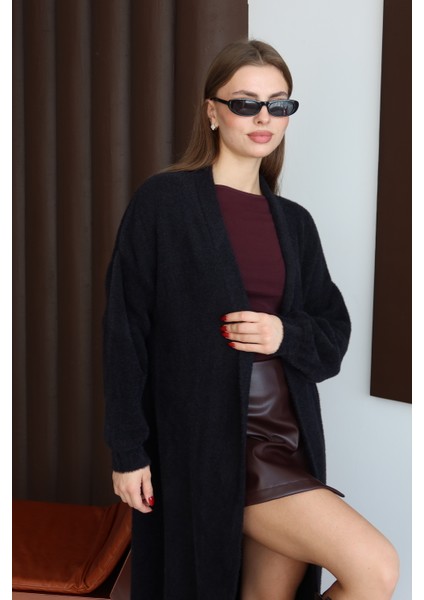 Kadın Siyah Sakallı Şal Yaka Uzun Hırka indirimleri