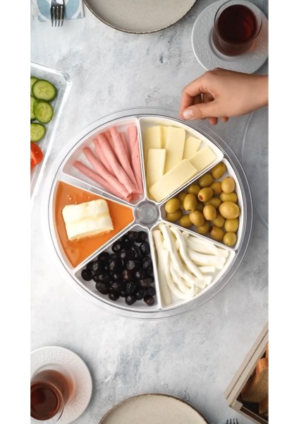 Üçgen Bölmeli Kapaklı 360 Derece Dönen Kahvaltı ve Sunumluk Seti – 6 Bölmeli Gıda Düzenleyici fırsatları