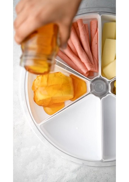 Üçgen Bölmeli Kapaklı 360 Derece Dönen Kahvaltı ve Sunumluk Seti – 6 Bölmeli Gıda Düzenleyici indirimleri