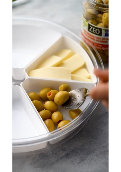 Üçgen Bölmeli Kapaklı 360 Derece Dönen Kahvaltı ve Sunumluk Seti – 6 Bölmeli Gıda Düzenleyici