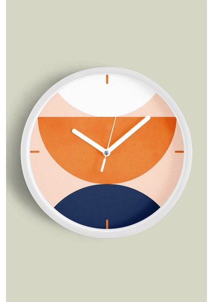 Soyut - Bohem - Renkli Yaprak Temalı Modern Duvar Saati - 25CM - Önü Camlı Beyaz Kasa