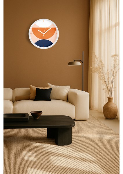 Soyut - Bohem - Renkli Yaprak Temalı Modern Duvar Saati - 25CM - Önü Camlı Beyaz Kasa fiyatları