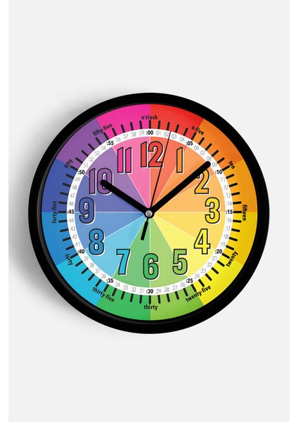 Eğitici Çocuk Odası Duvar Saati - 25CM - Önü Camlı Siyah Kasa - Sessiz Mekanizma