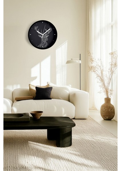 Soyut Geyik Tasarım Modern Duvar Saati - 25CM - Önü Camlı Siyah Kasa - Sessiz Mekanizma fiyatları