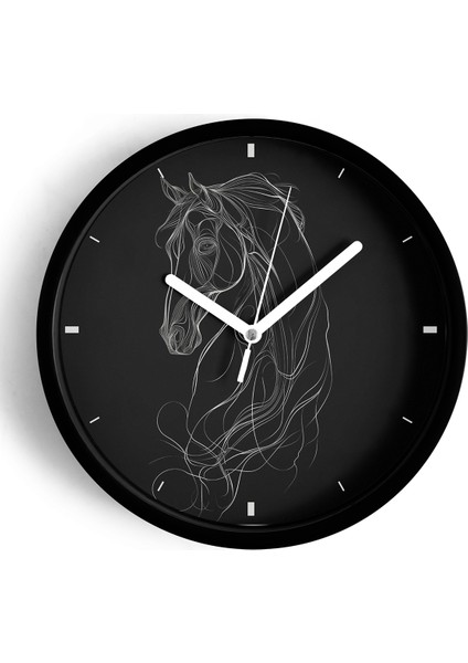 Soyut At Tasarım Modern Duvar Saati - 42CM - Önü Camlı Siyah Kasa - Sessiz Mekanizma