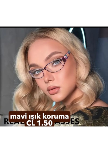 Çiçekli Şık Tasarım Mavi Işık Korumalı Yakın Ekran Okuma Kitap Gözlüğü