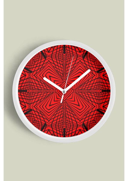 Siyah - Kırmızı Optik Illüzyon Modern Tasarım Duvar Saati - 25CM - Önü Camlı Beyaz Kasa