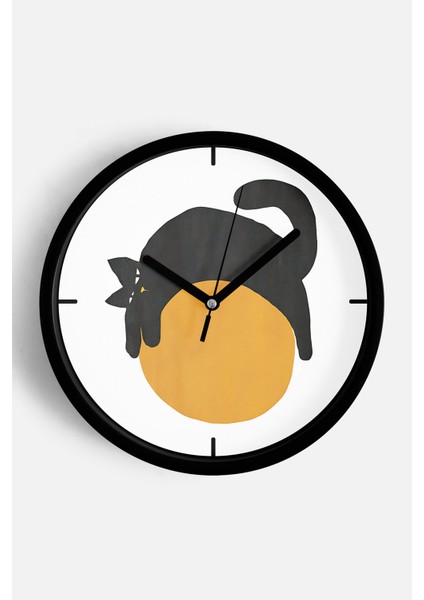 Sevimli Kedi Temalı Modern Duvar Saati - 25CM - Önü Camlı Siyah Kasa - Sessiz Mekanizma
