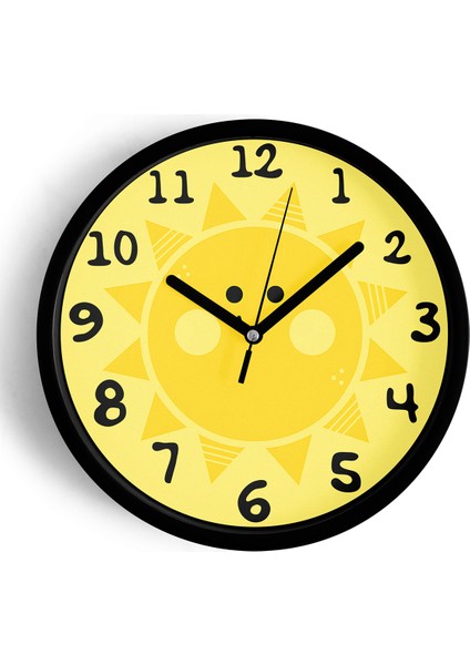 Sevimli Güneş Çocuk Odası Modern Duvar Saati - 25CM - Önü Camlı Siyah Kasa - Sessiz Mekanizma