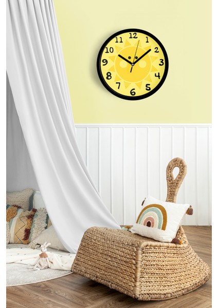 Sevimli Güneş Çocuk Odası Modern Duvar Saati - 25CM - Önü Camlı Siyah Kasa - Sessiz Mekanizma fiyatları