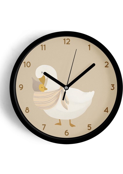 Sevimli Anne - Bebek Kaz Modern Çocuk Odası Duvar Saati - 42CM - Önü Camlı Siyah Kasa