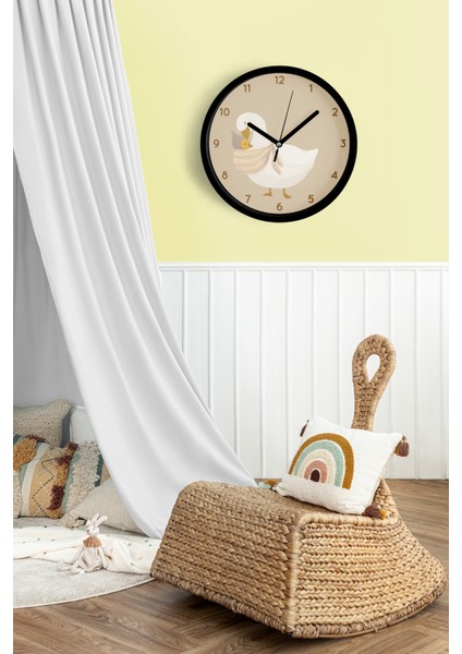 Sevimli Anne - Bebek Kaz Modern Çocuk Odası Duvar Saati - 42CM - Önü Camlı Siyah Kasa fiyatları