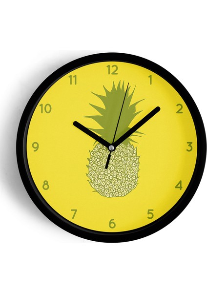 Ananas Tasarımı Mutfak Duvar Saati - 25CM - Önü Camlı Siyah Kasa - Sessiz Mekanizma