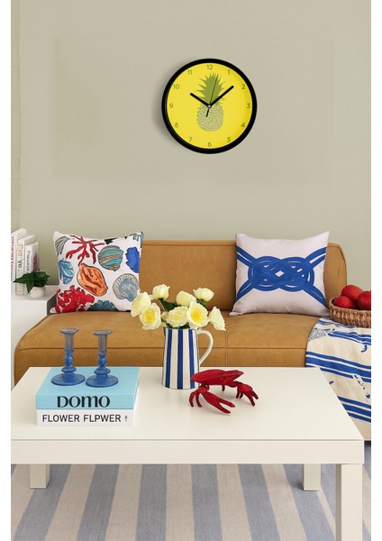 Ananas Tasarımı Mutfak Duvar Saati - 25CM - Önü Camlı Siyah Kasa - Sessiz Mekanizma fiyatları