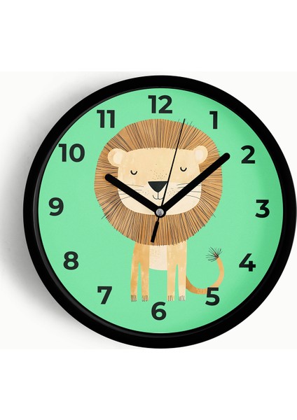 Sevimli Aslan Çocuk Odası Duvar Saati - 42CM - Önü Camlı Siyah Kasa - Sessiz Mekanizma