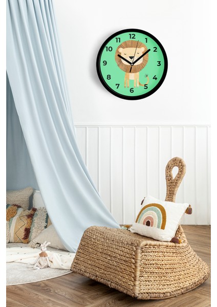 Sevimli Aslan Çocuk Odası Duvar Saati - 42CM - Önü Camlı Siyah Kasa - Sessiz Mekanizma fiyatları