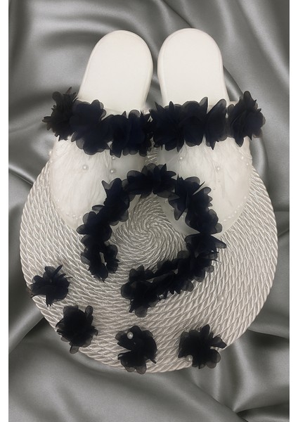 Siyah Lohusa Terlik ve Çiçekli Taç – 2'li Set - Lohusa Seti