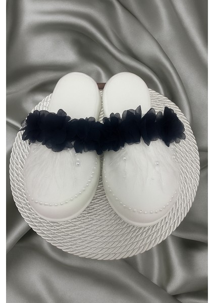 Siyah Lohusa Terlik ve Çiçekli Taç – 2'li Set - Lohusa Seti fiyatları