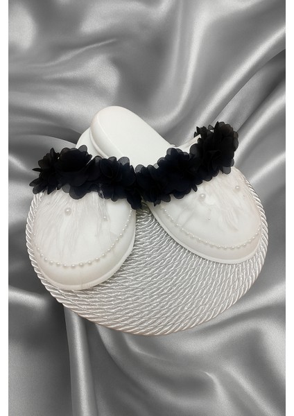 Siyah Lohusa Terlik ve Çiçekli Taç – 2'li Set - Lohusa Seti modelleri