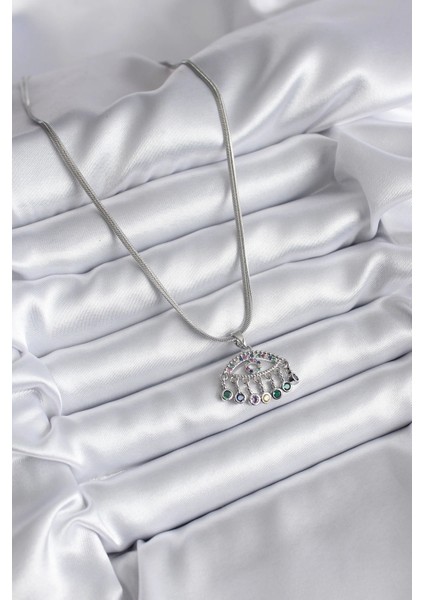 316L Çelik Gümüş Renk Italyan Zincir Zirkon Taşlı Göz Figür Kadın Kolye fiyatları