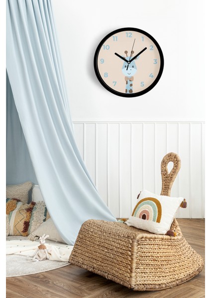 Sevimli Zürafa Çocuk Odası Duvar Saati - 42CM - Önü Camlı Siyah Kasa - Sessiz Mekanizma fiyatları