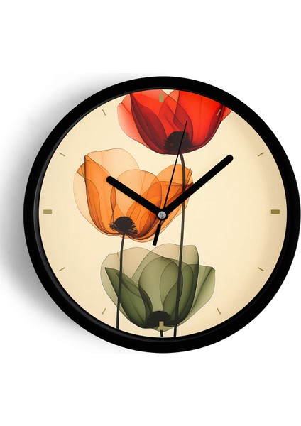 Renkli Soyut Güller Modern Duvar Saati - 42CM - Önü Camlı Siyah Kasa - Sessiz Mekanizma