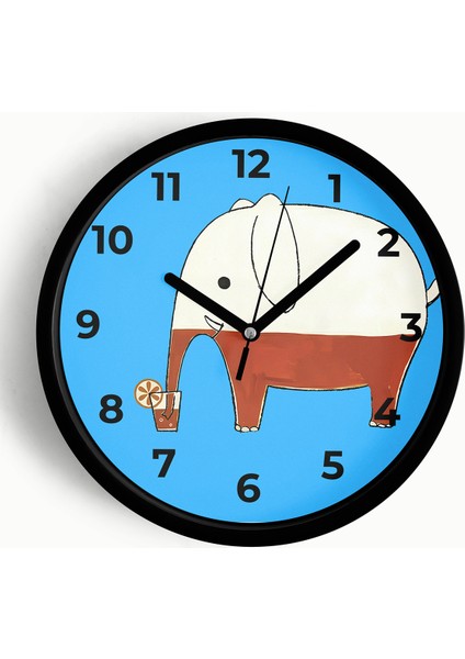 Sevimli Fil Çocuk Odası Duvar Saati - 25CM - Önü Camlı Siyah Kasa - Sessiz Mekanizma