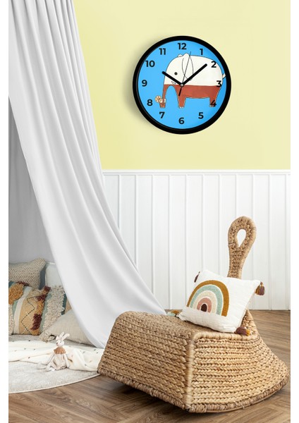 Sevimli Fil Çocuk Odası Duvar Saati - 25CM - Önü Camlı Siyah Kasa - Sessiz Mekanizma fiyatları