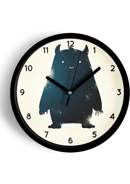 Kozmik Canavar Temalı Modern Duvar Saati - 25CM - Önü Camlı Siyah Kasa - Sessiz Mekanizma