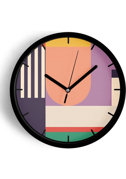 Soyut - Geometrik Temalı Modern Duvar Saati - 25CM - Önü Camlı Siyah Kasa - Sessiz Mekanizma