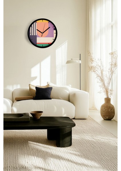 Soyut - Geometrik Temalı Modern Duvar Saati - 25CM - Önü Camlı Siyah Kasa - Sessiz Mekanizma fiyatları