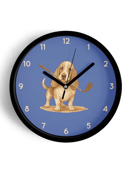 Golf Sever Köpek Çizimi Modern Duvar Saati - 25CM - Önü Camlı Siyah Kasa - Sessiz Mekanizma