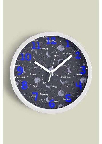 Takım Yıldızları Temalı Çocuk Odası Modern Duvar Saati - 25CM - Önü Camlı Beyaz Kasa