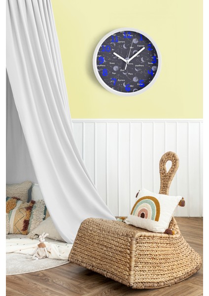 Takım Yıldızları Temalı Çocuk Odası Modern Duvar Saati - 25CM - Önü Camlı Beyaz Kasa fiyatları