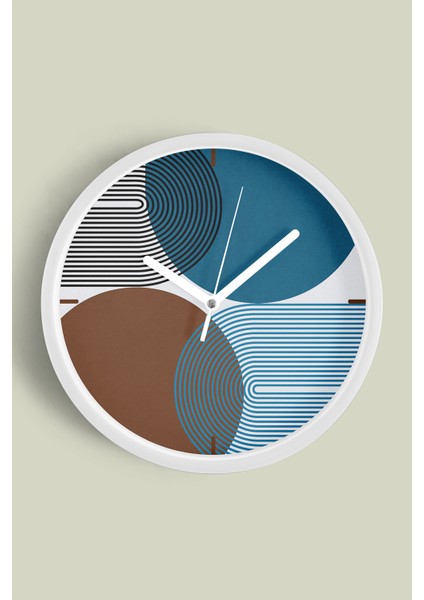 Soyut - Bohem - Geometrik Temalı Modern Duvar Saati - 25CM - Önü Camlı Beyaz Kasa - Sessiz Mekanizma