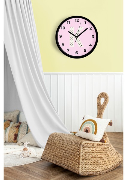 K Harfi Kız Odası Duvar Saati - 42CM - Önü Camlı Siyah Kasa - Sessiz Mekanizma fiyatları