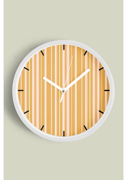 Renkli Çizgili Modern Tasarım Duvar Saati - 25CM - Önü Camlı Beyaz Kasa - Sessiz Mekanizma