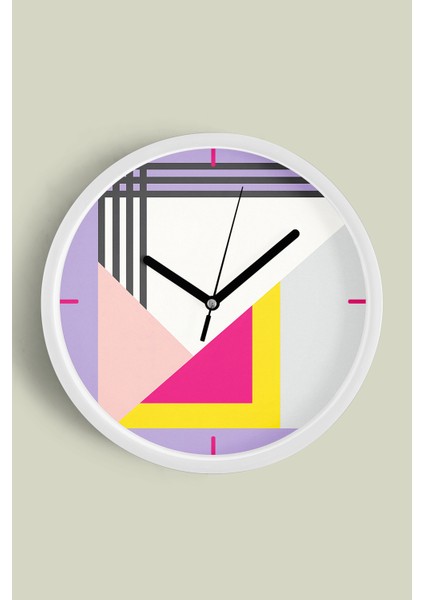 Soyut - Geometrik Temalı Modern Duvar Saati - 25CM - Önü Camlı Beyaz Kasa - Sessiz Mekanizma